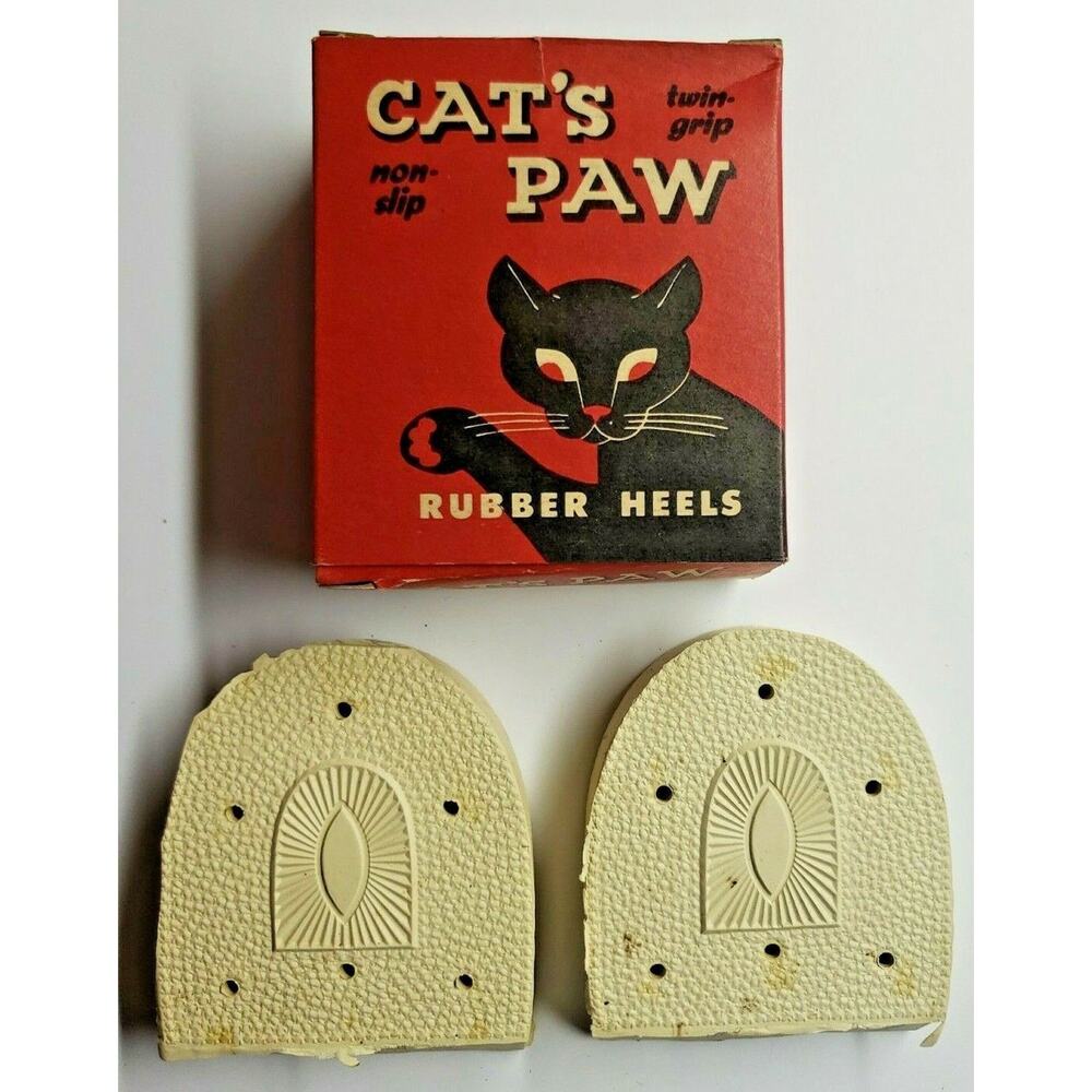 Vintage Cats Paw 2 Rubber White Heels in Box Cats Paw Rubber Co USA U102